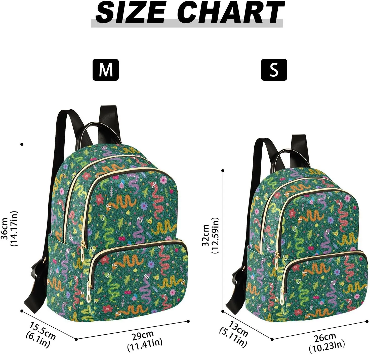 VIGTRO Women Fashion Backpack Quilted Mini Purse Cartoon Snakes Leaves Flowers, Lightweight Travel Casual Shoulder Backpack with Adjustable Straps Size M
