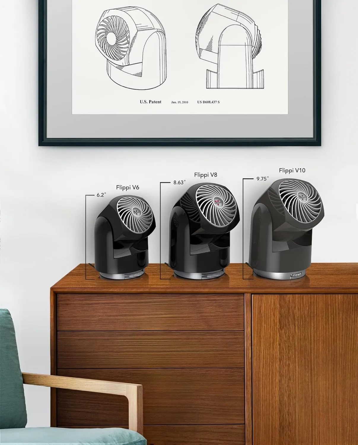 Vornado Flippi V6 Compact Air Circulator Fan, Quiet Portable Travel Fan for Desk or Bedroom, Adjustable Head, 2 Speeds, Midnight