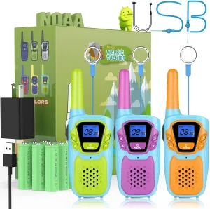 Walkie Talkies for Kids Adults Long Range Rechargeable 3 Pack, FRS 2 Way Radio Toy for 3-12 Year Old Boys Girls Toddlers, Shockproof NOAA Walkie-Talkie 4 Miles for Family Camping Skiing Cruise
