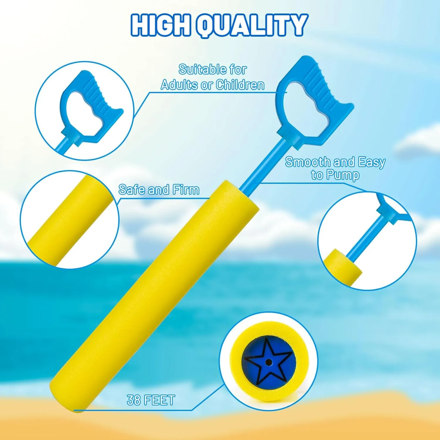 Water Guns, Pool Foam Blaster Squirt Guns 4 Pack - Lightweight, 38ft Range, Noodle Design, Bulk Summer Outdoor Swimming Pool, Backyard, Beach Water Game Fighting Play Toys for Kids Adults