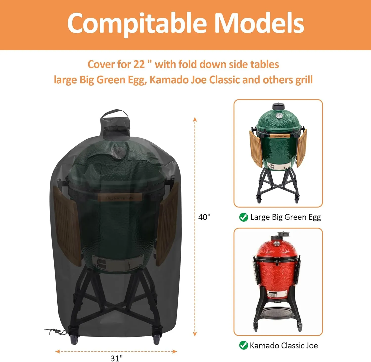 Waterproof Cover for Large Big Green Egg, Ceramic Grill Cover Outdoor Grill Cover, Weather Resistant BBQ Grill Accessories, Anti-Fade Fabric