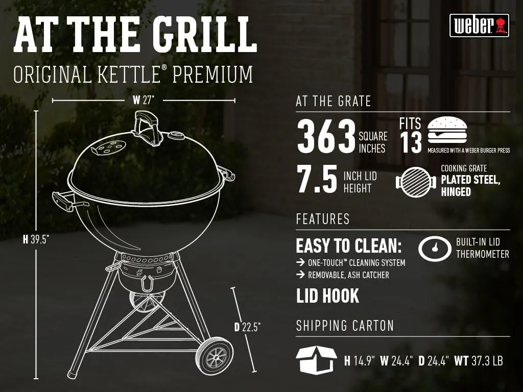 Weber Original Kettle Premium Charcoal Grill, 22-Inch, Green