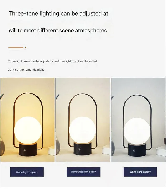 White Portable Rechargeable LED Lantern Lamp - Touch Control 3-Color Dimmable Desk Light