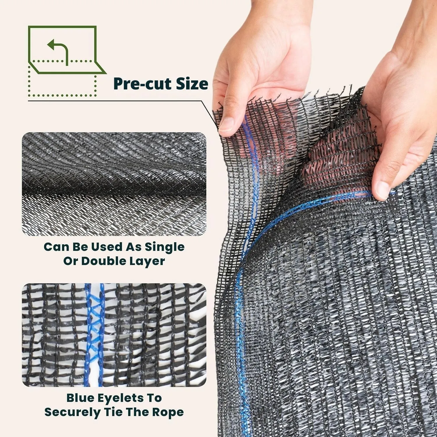 WindscreenSupplyCo] 40% 6.5' x 15 FT Pre-Cut Eyelets Shade Cloth Sunblock Shade UV Resistant Net for Garden Greenhouse Flower Plant, Black