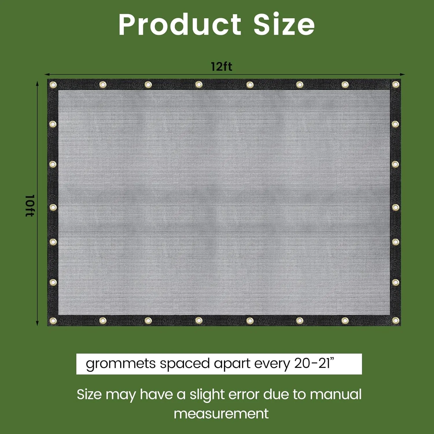 [Windscreensupplyco] 60-70% 10 FT X 12 FT Mesh Tarp/Shade Cloth 9-Needle Knitted Heavy Duty Black with Grommets for Green House, Garden, pergola, Pools, Dump Truck - MT1012BLKX1