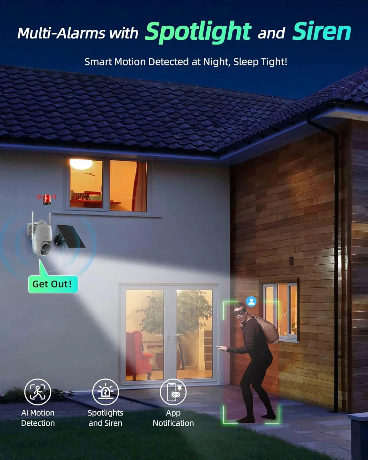 Wireless Solar Security Camera Outdoor, Home Security Cameras with Solar Panel 360° Live View, 2K Color Night Vision, AI Motion Detection, IP66 Weatherproof, Local/Cloud Storage (2 Packs)