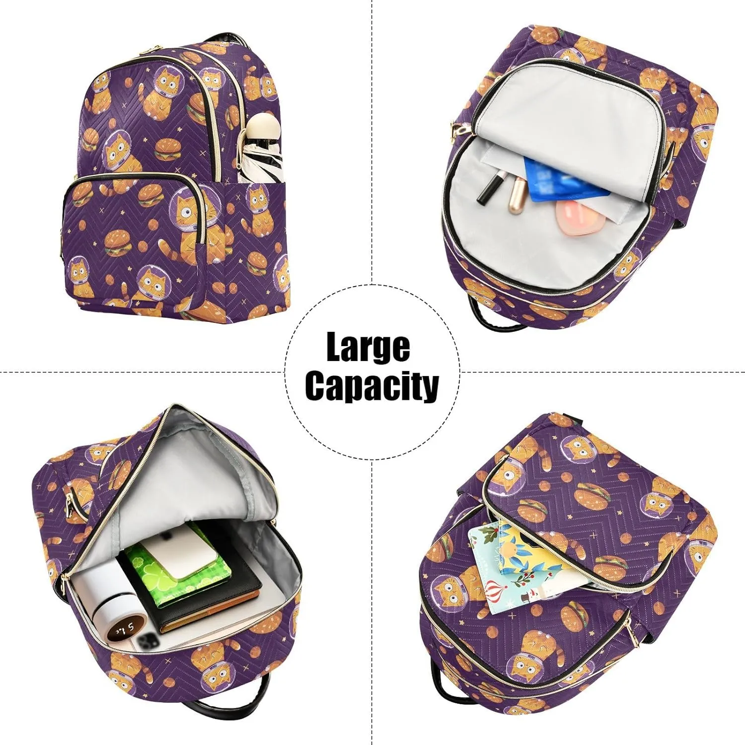 Women Backpack Astronaut Cat Hamburger Funny Backpack Purse Lightweight Small Casual Daily Travel Back Pack