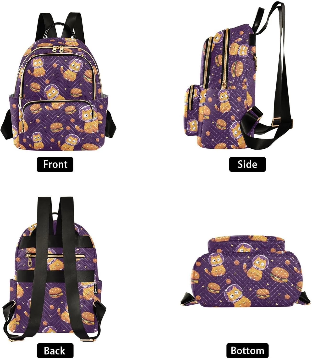 Women Backpack Astronaut Cat Hamburger Funny Backpack Purse Lightweight Small Casual Daily Travel Back Pack
