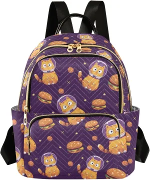 Women Backpack Astronaut Cat Hamburger Funny Backpack Purse Lightweight Small Casual Daily Travel Back Pack