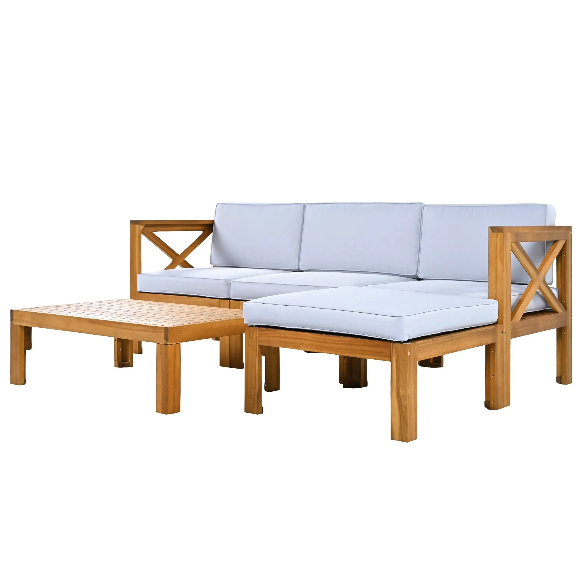 Wooden Sectional Sofa with Chaise Lounge Seating Group Set wEnd Table