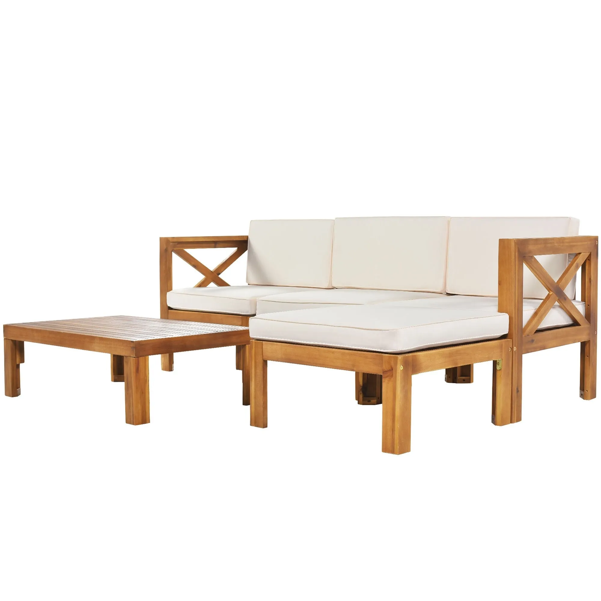 Wooden Sectional Sofa with Chaise Lounge Seating Group Set wEnd Table