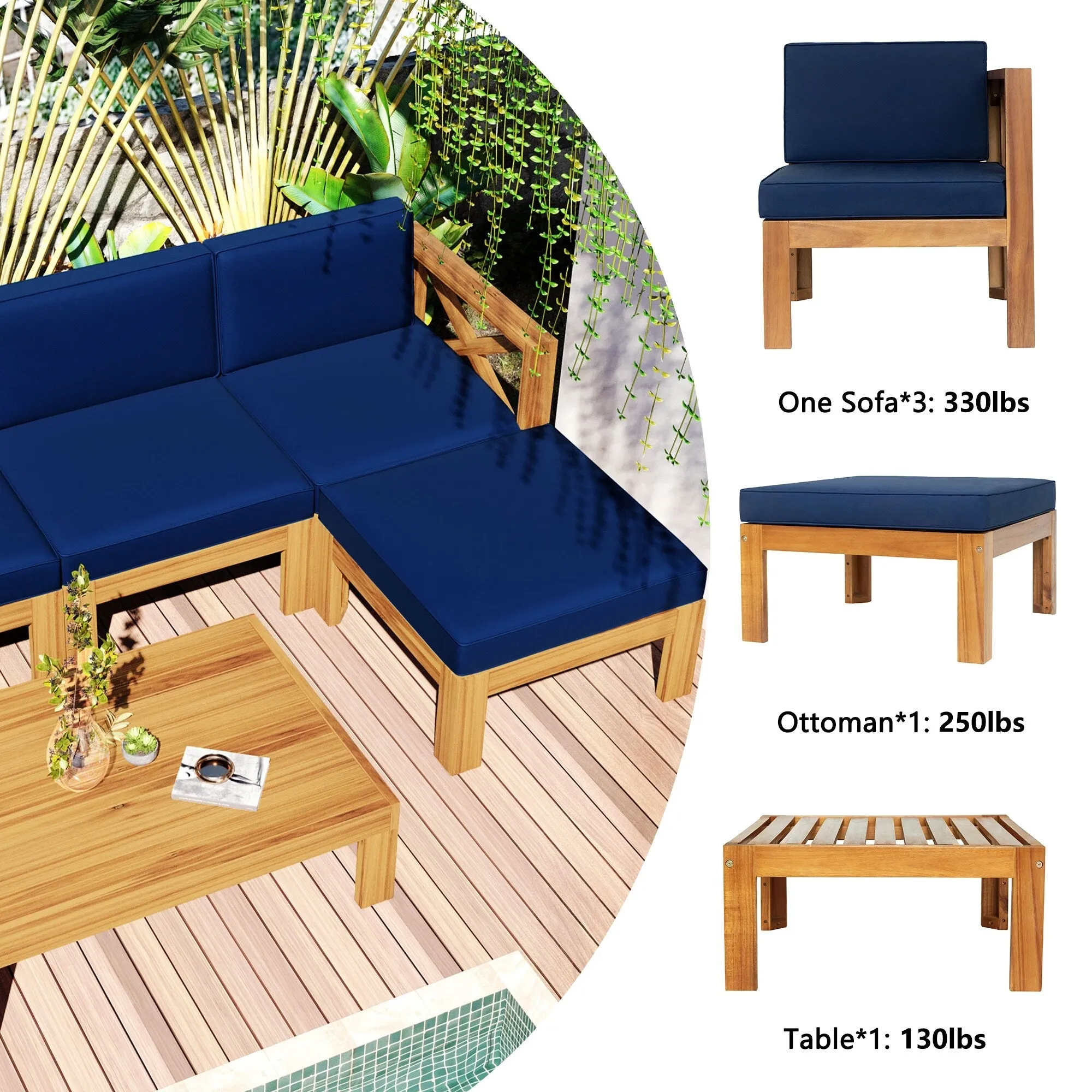 Wooden Sectional Sofa with Chaise Lounge Seating Group Set wEnd Table