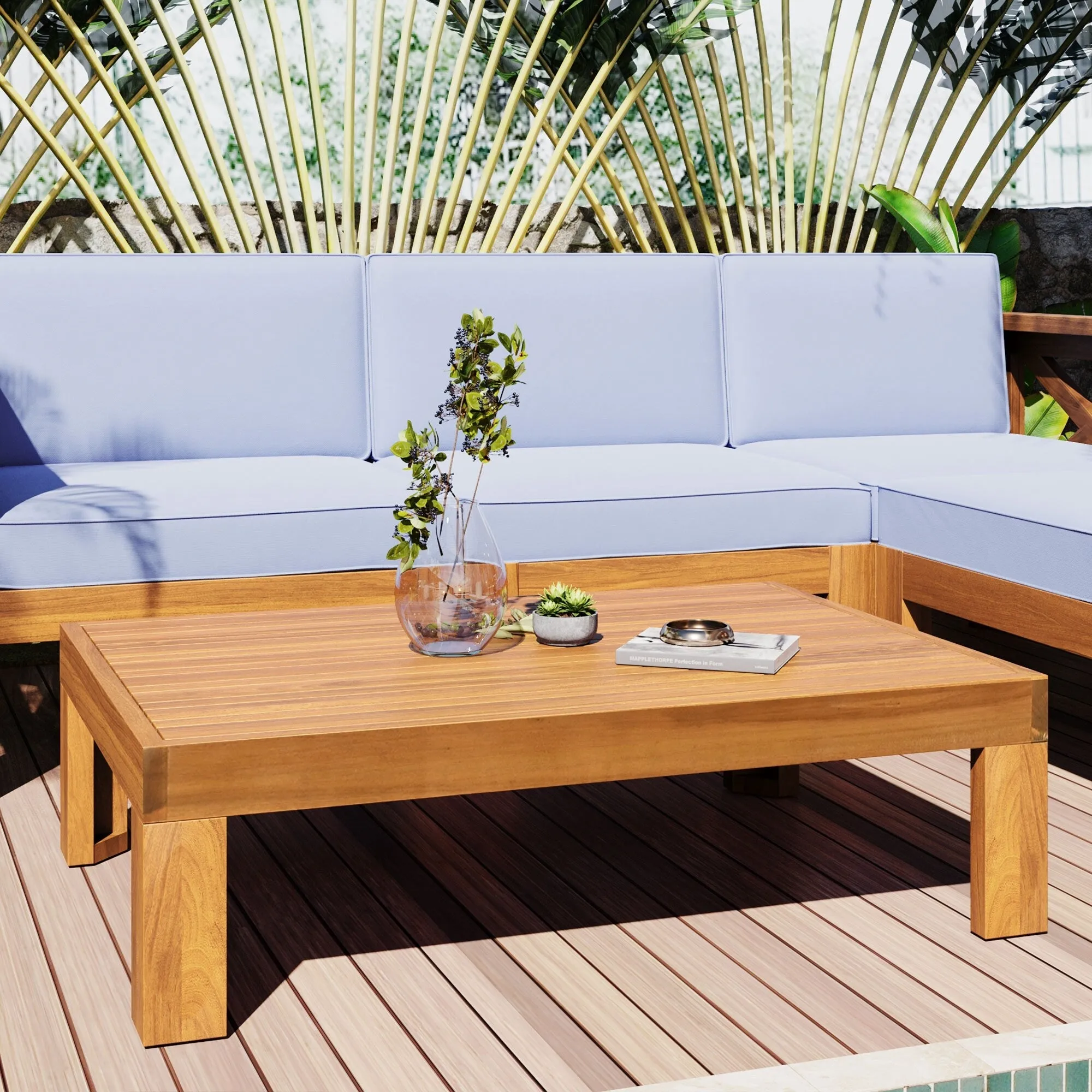 Wooden Sectional Sofa with Chaise Lounge Seating Group Set wEnd Table