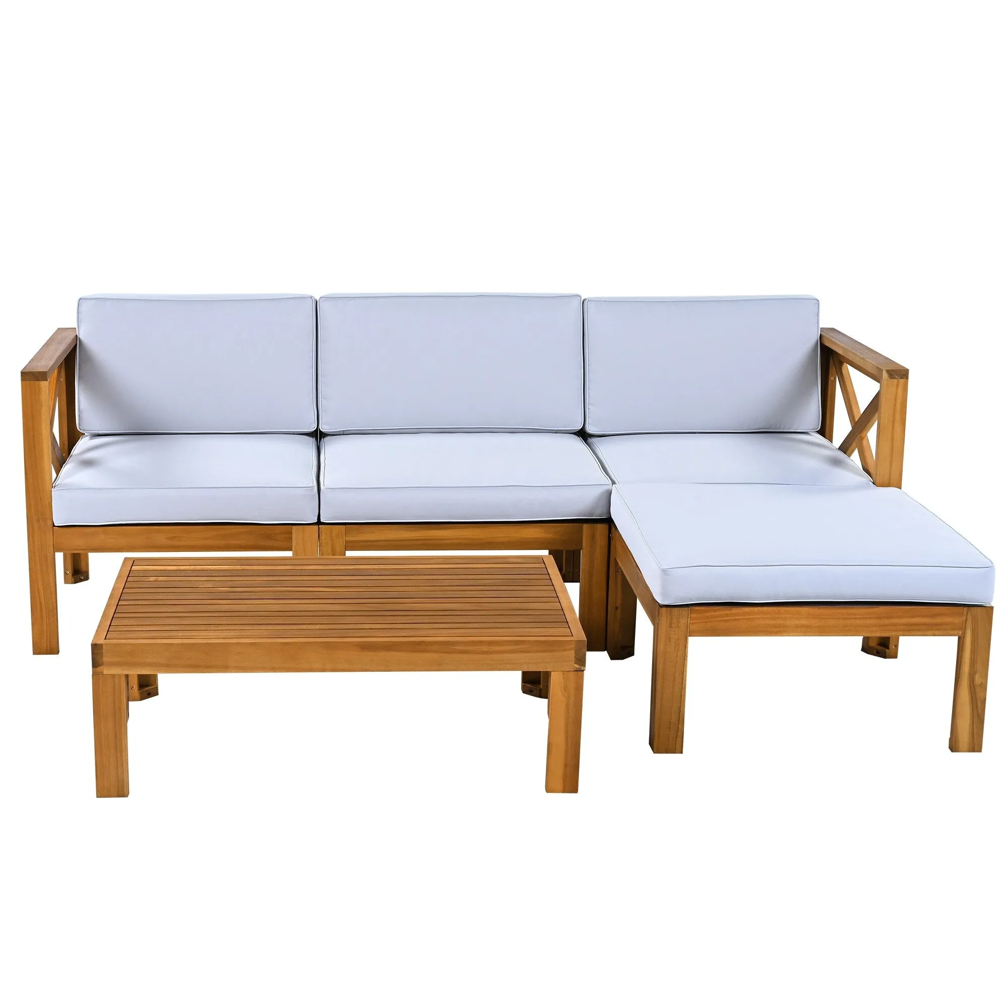 Wooden Sectional Sofa with Chaise Lounge Seating Group Set wEnd Table