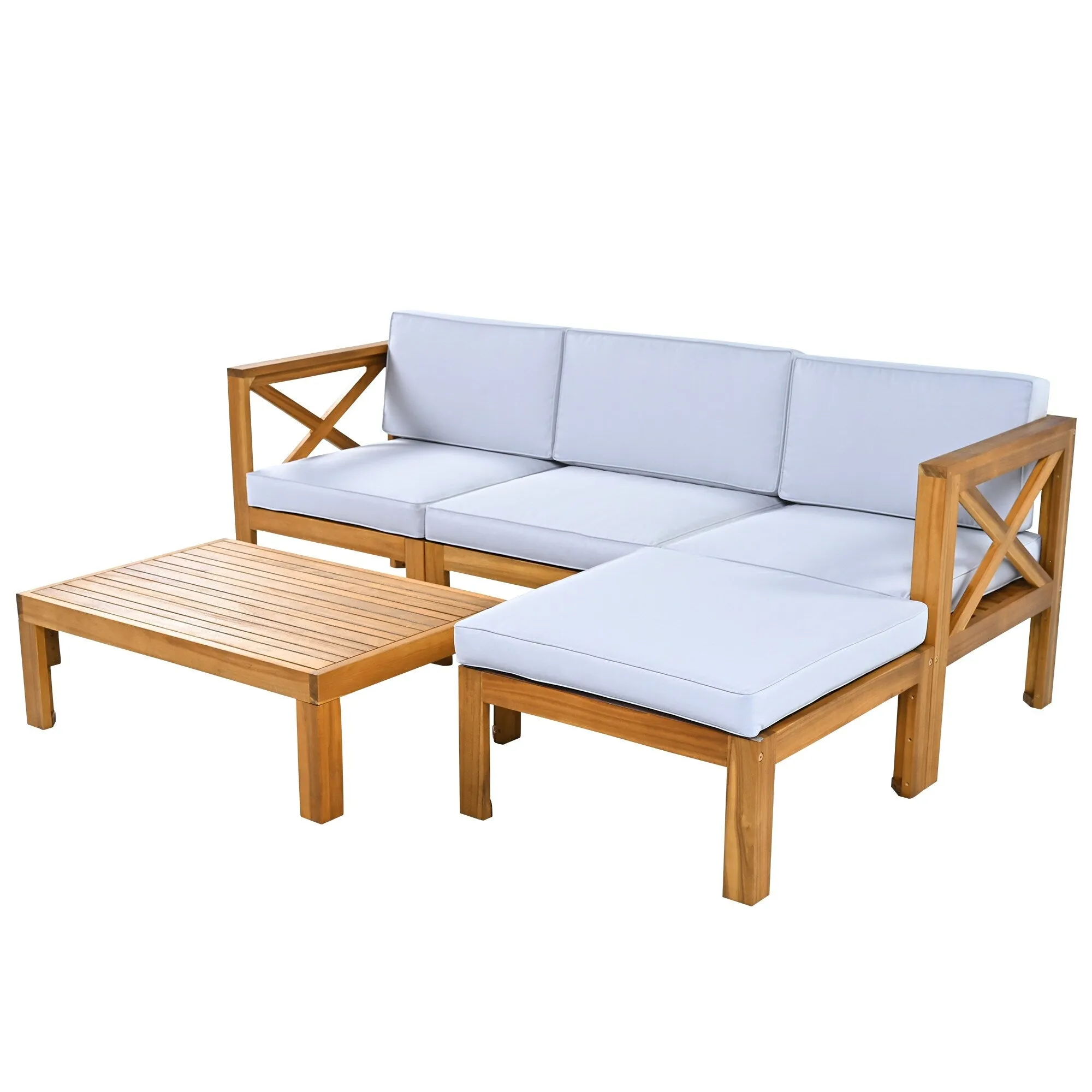 Wooden Sectional Sofa with Chaise Lounge Seating Group Set wEnd Table