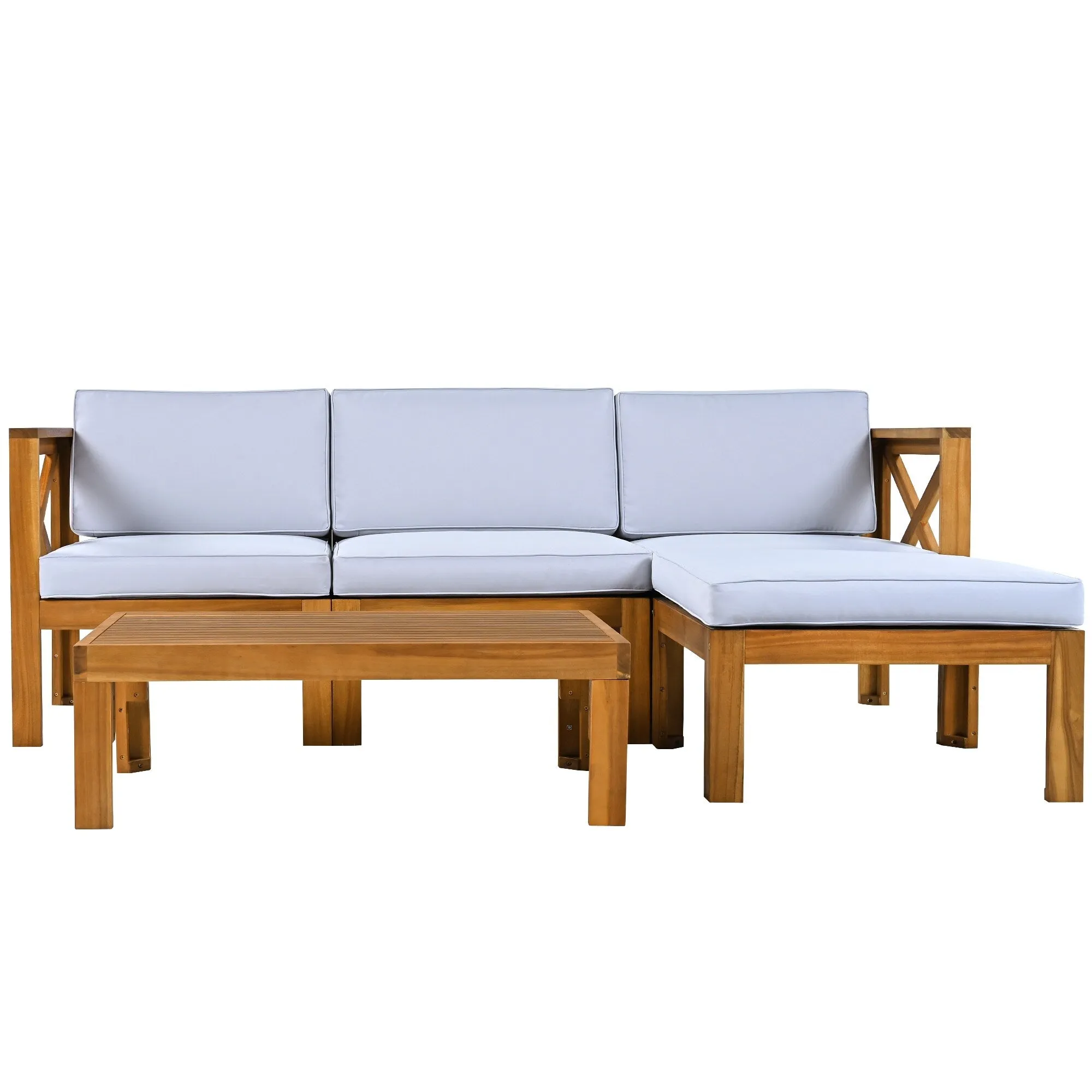 Wooden Sectional Sofa with Chaise Lounge Seating Group Set wEnd Table