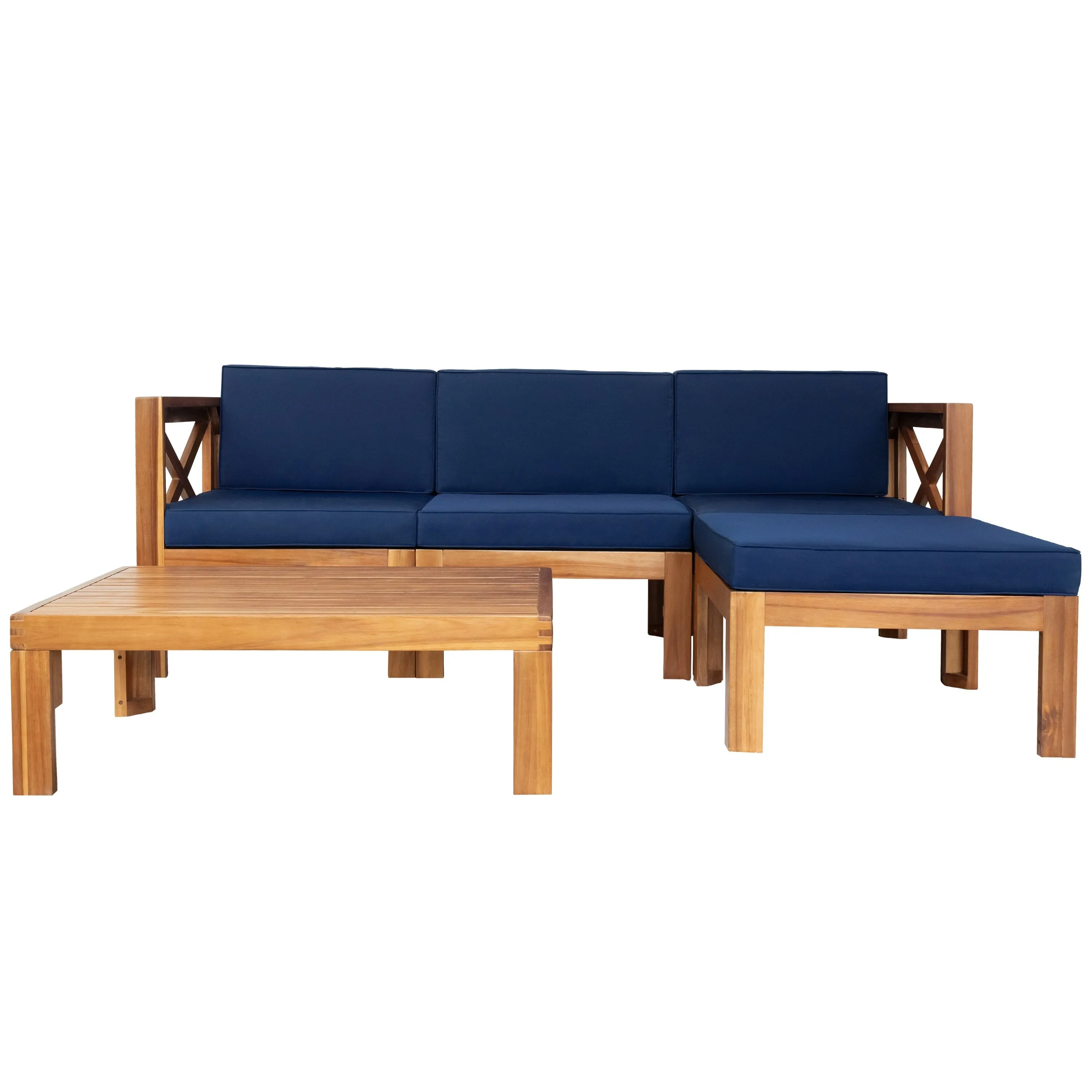 Wooden Sectional Sofa with Chaise Lounge Seating Group Set wEnd Table