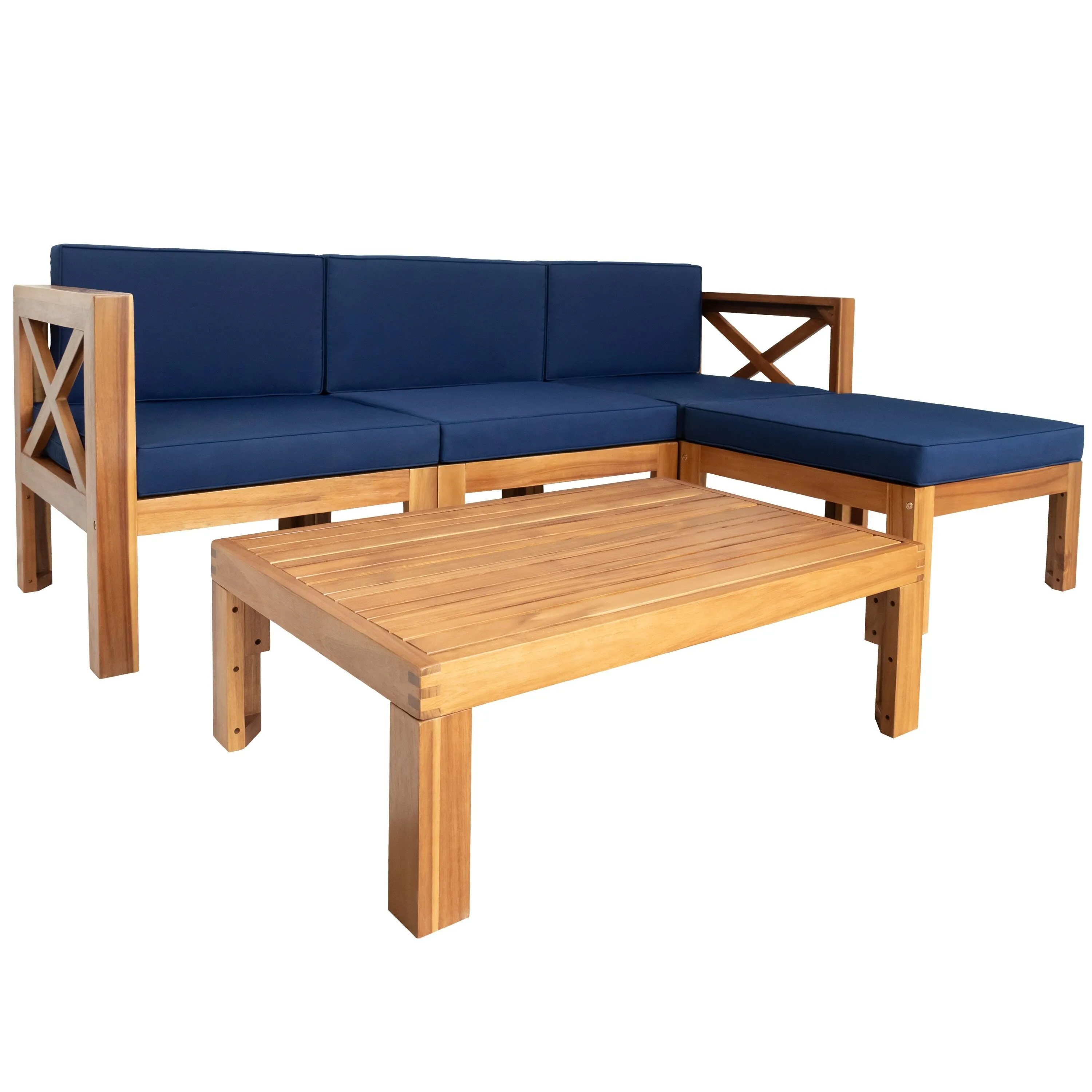 Wooden Sectional Sofa with Chaise Lounge Seating Group Set wEnd Table