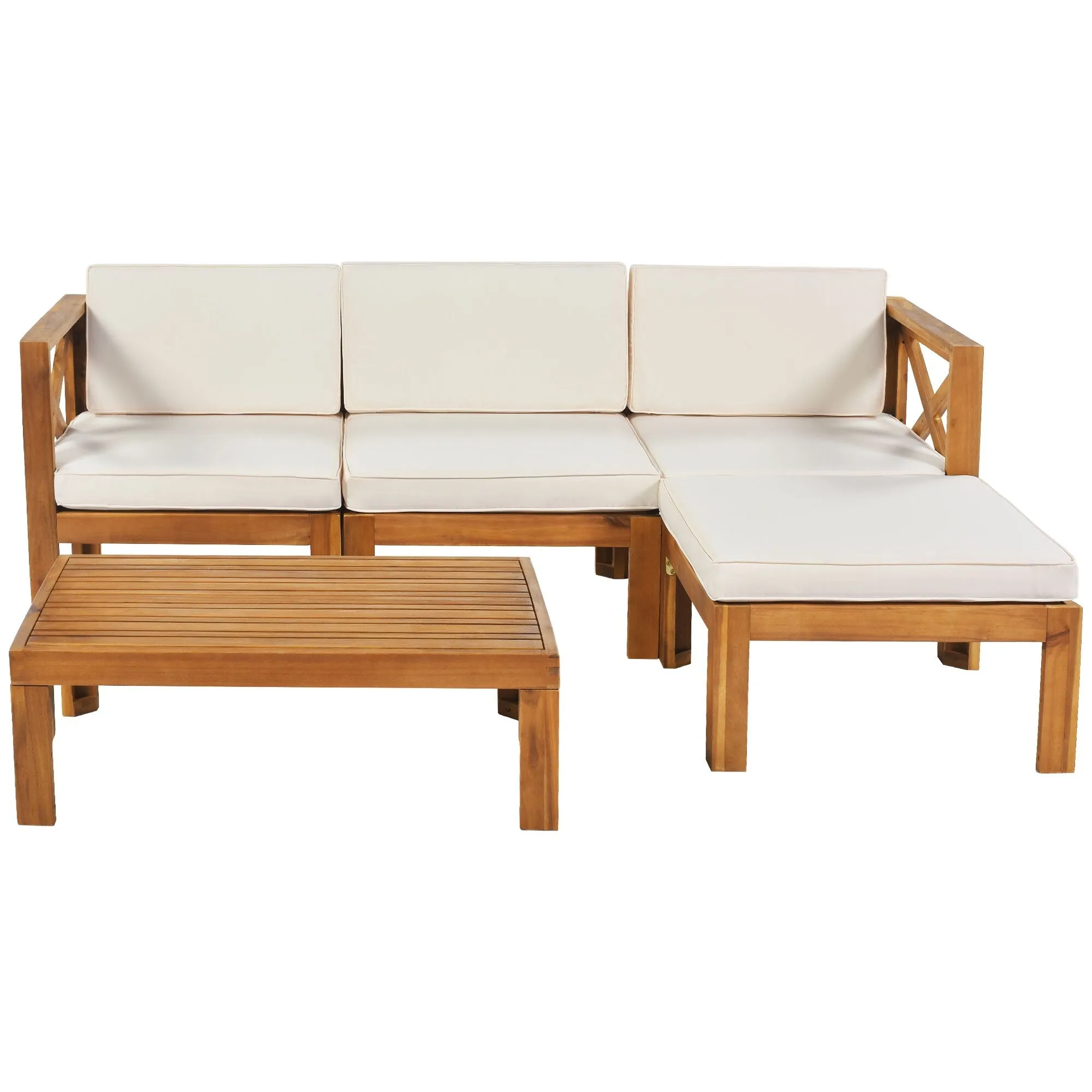Wooden Sectional Sofa with Chaise Lounge Seating Group Set wEnd Table