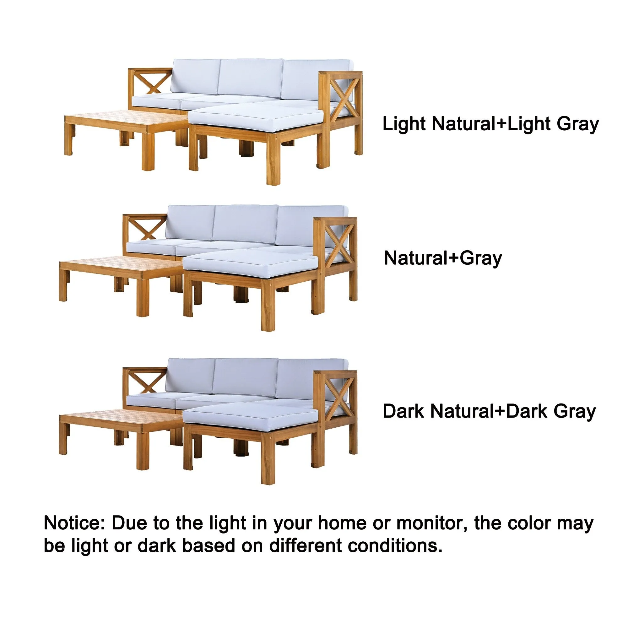 Wooden Sectional Sofa with Chaise Lounge Seating Group Set wEnd Table