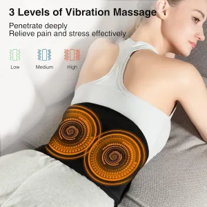 WOOMER Electric Cordless Heating Pad Waist Belt with Battery, USB Back Massager for Back Pain and Menstrual Cramp Relief, Adjustable Strap, 3 Heat & Massage Levels, 30 Mins Auto Off