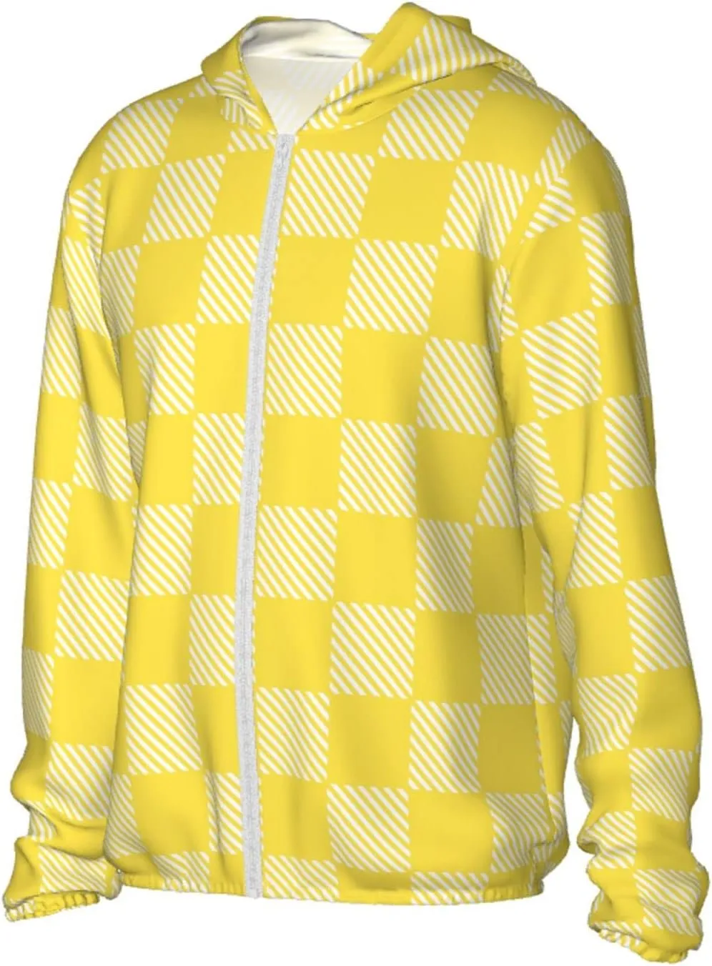 Yellow and White Race Checkered Flag Sun Protection Hoodie Women Long Sleeve Uv Shirts Jacket Hooded Hiking Outdoor