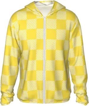 Yellow and White Race Checkered Flag Sun Protection Hoodie Women Long Sleeve Uv Shirts Jacket Hooded Hiking Outdoor
