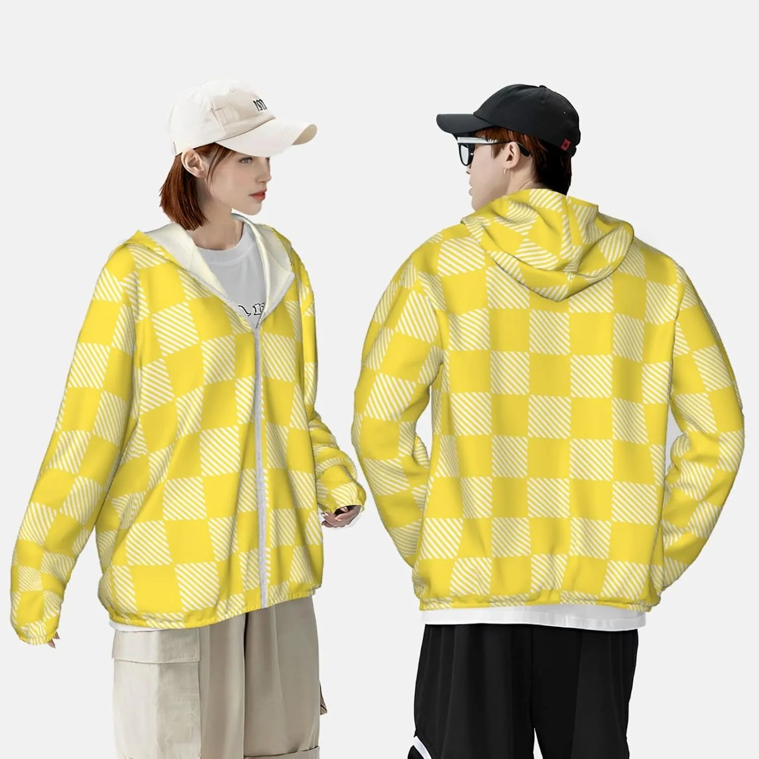 Yellow and White Race Checkered Flag Sun Protection Hoodie Women Long Sleeve Uv Shirts Jacket Hooded Hiking Outdoor