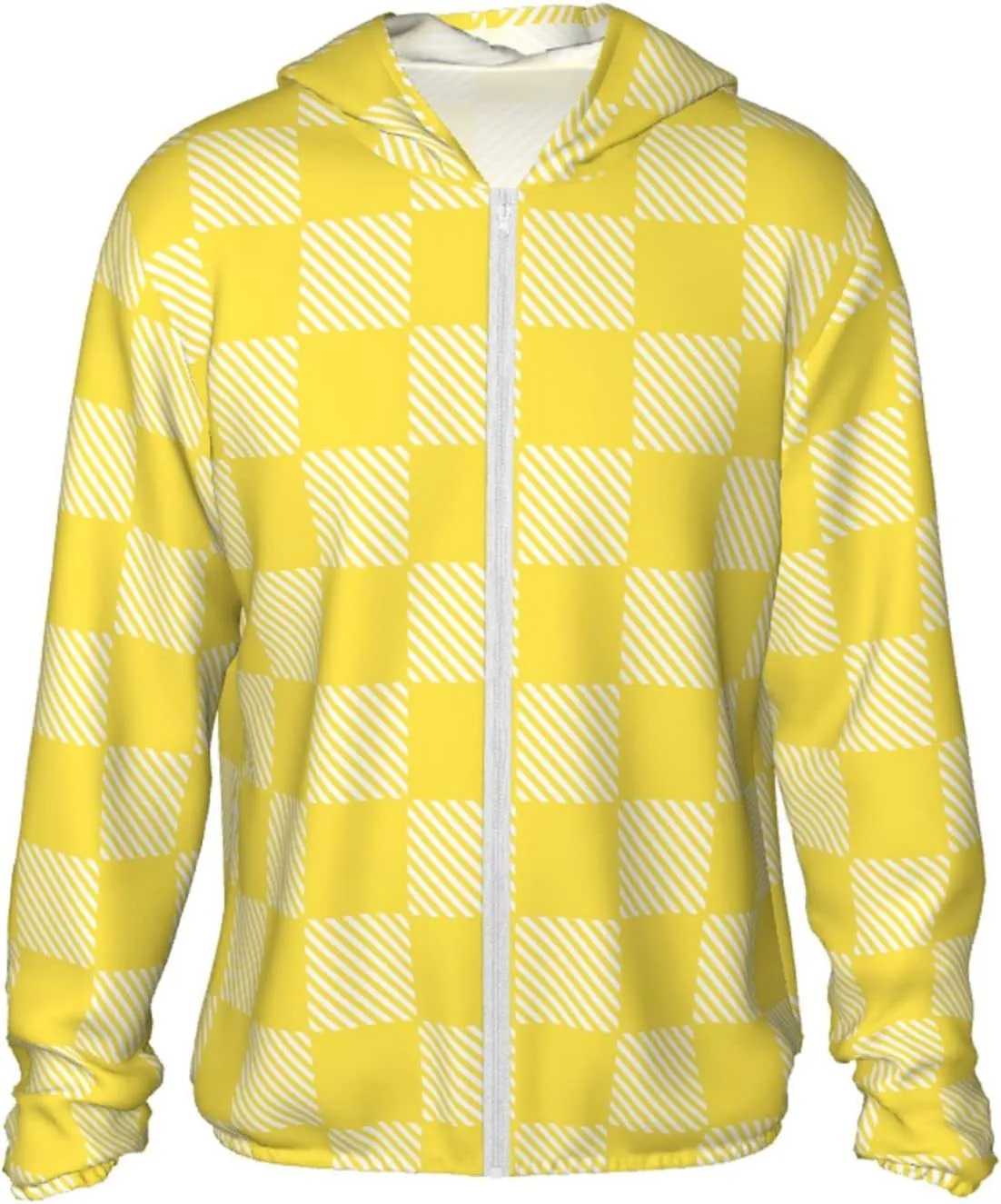 Yellow and White Race Checkered Flag Sun Protection Hoodie Women Long Sleeve Uv Shirts Jacket Hooded Hiking Outdoor