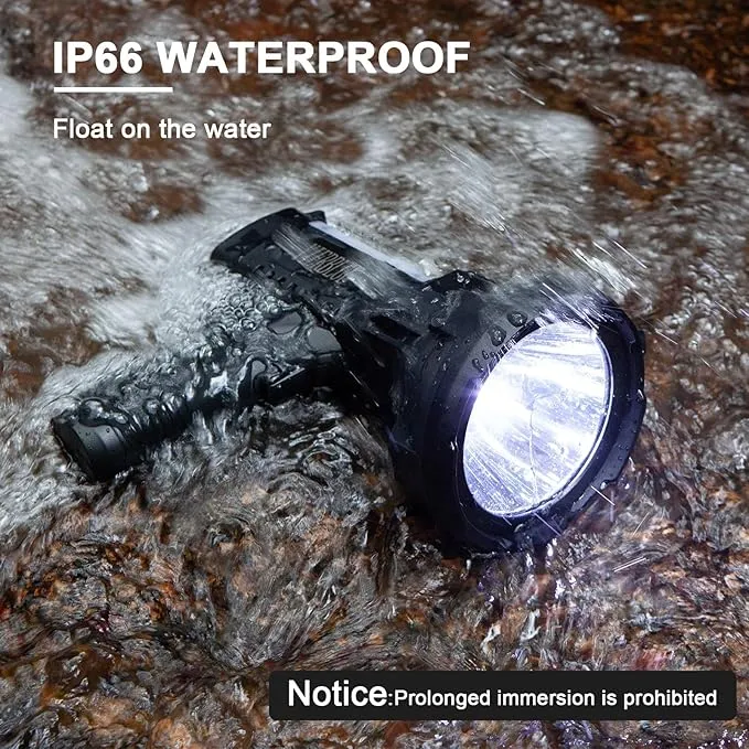 YIERBLUE Rechargeable Spotlight Flashlight 900000 High Lumen with Side Flood Light, IP66 Waterproof Spot Lights 20 Hours Long Lasting, with Foldable Stand and Detachable Red Filter