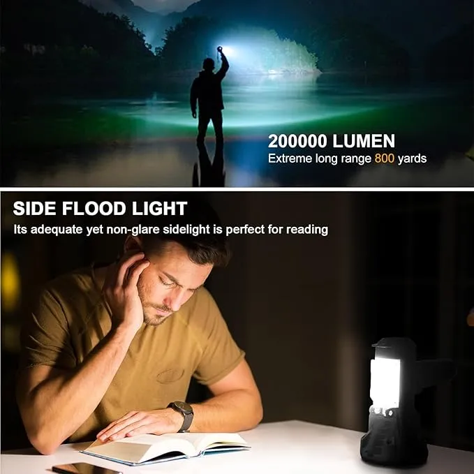 YIERBLUE Rechargeable Spotlight Flashlight 900000 High Lumen with Side Flood Light, IP66 Waterproof Spot Lights 20 Hours Long Lasting, with Foldable Stand and Detachable Red Filter
