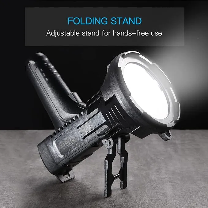 YIERBLUE Rechargeable Spotlight Flashlight 900000 High Lumen with Side Flood Light, IP66 Waterproof Spot Lights 20 Hours Long Lasting, with Foldable Stand and Detachable Red Filter