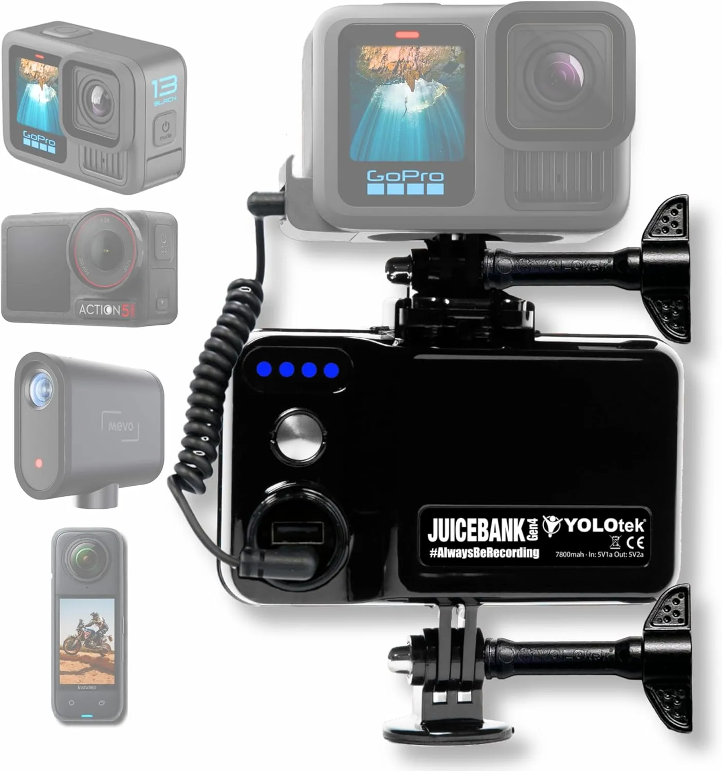 YOLOtek Veteran Owned - Portable Charger for GoPro Battery Pack Hero 13, 12, 11, 10, 9 DJI, Insta360, MEVO & More - Go Pro External Battery, Power Bank Camera - 7800mAh JUICEBANK