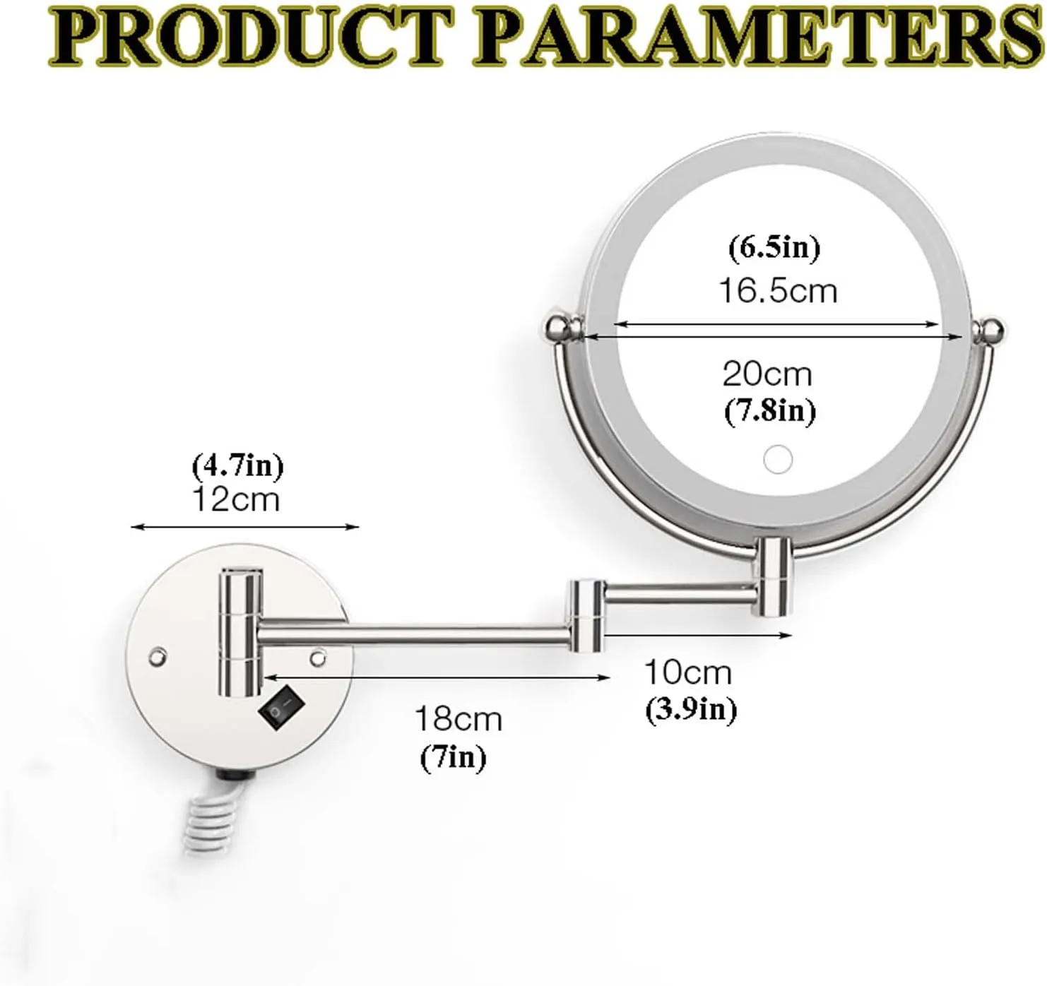 YSUEFIJO Rechargeable Wall Mounted Lighted Makeup Vanity Mirror, Double Sided 1X/3X/5X/7X/10X Magnifying Mirror, Shaving Light up Mirror, Extended Arm 360 Rotation, Portable Cosmetic Mirror