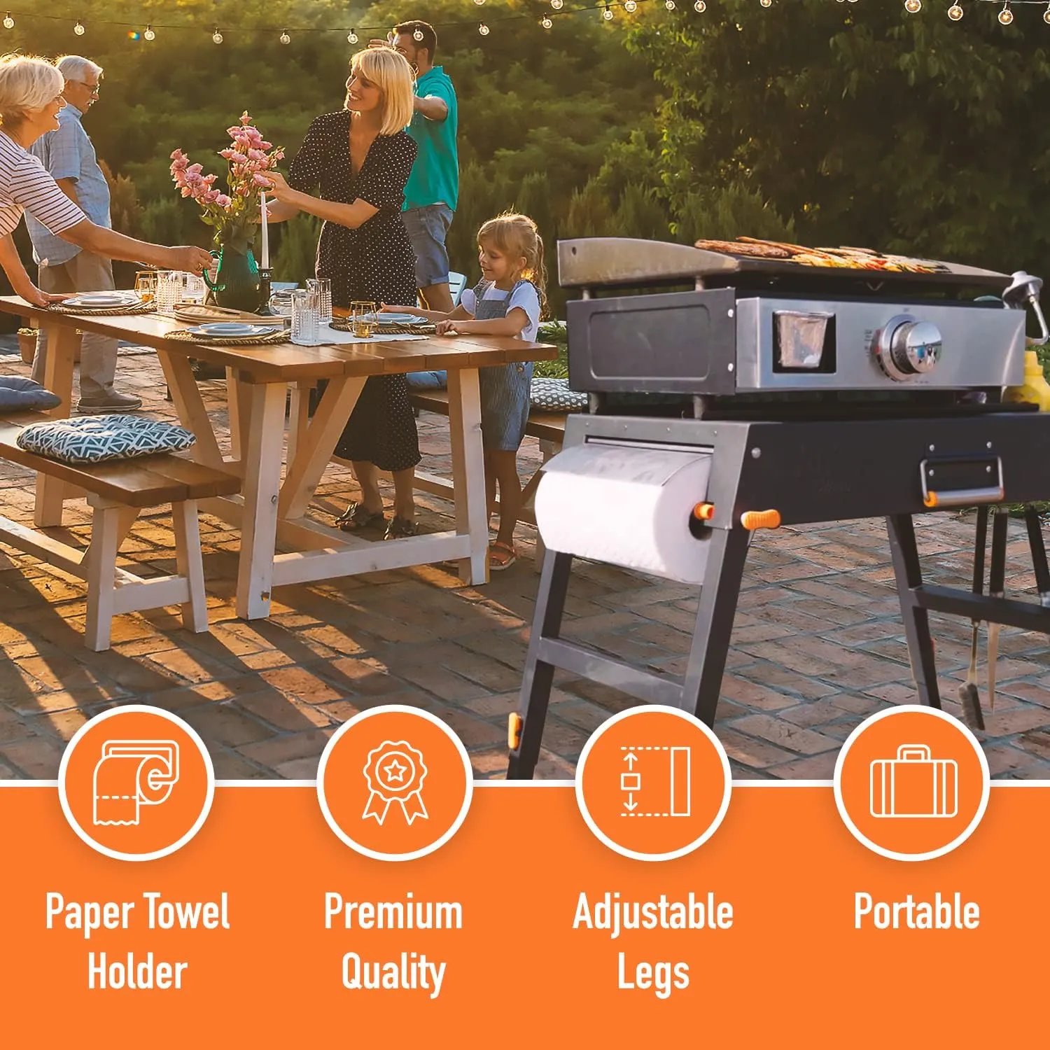 Yukon Glory™ Universal Portable Grill Table/Flat Top Grill Griddles Stand with Built in Grill Caddy - Designed to Fit Tabletop Blackstone Griddle & Many Others - Outdoor Cooking Camping & Tailgating