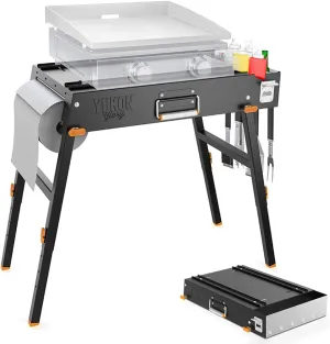 Yukon Glory™ Universal Portable Grill Table/Flat Top Grill Griddles Stand with Built in Grill Caddy - Designed to Fit Tabletop Blackstone Griddle & Many Others - Outdoor Cooking Camping & Tailgating