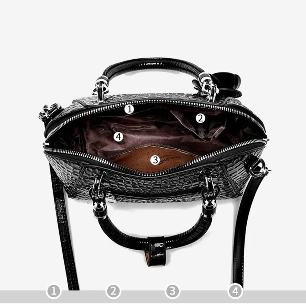 ZiMing® Women Handbag Snake Print Shoulder Bag Crocodile Leather Top Handle Handbag Rose Pendant Purse