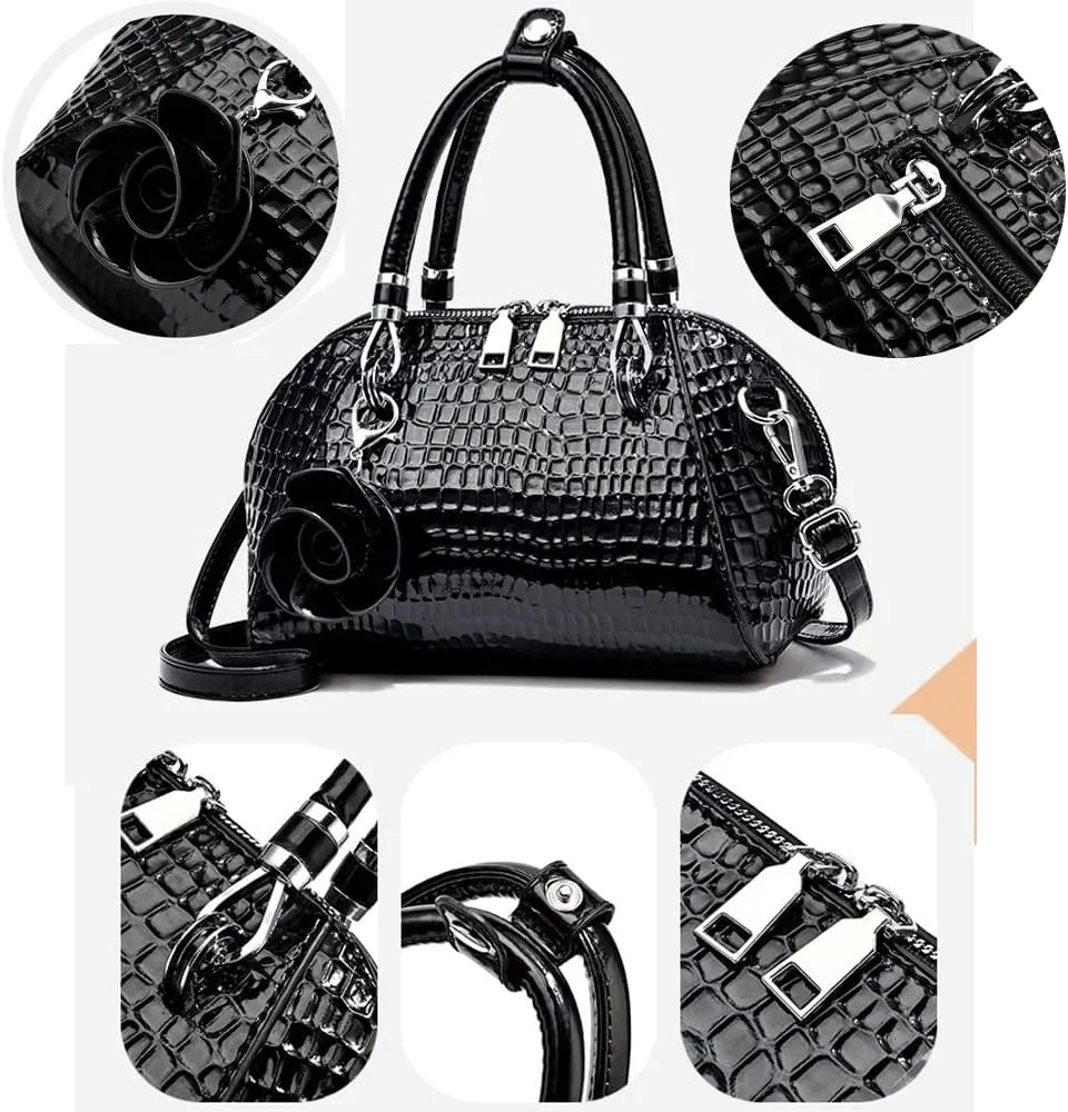 ZiMing® Women Handbag Snake Print Shoulder Bag Crocodile Leather Top Handle Handbag Rose Pendant Purse