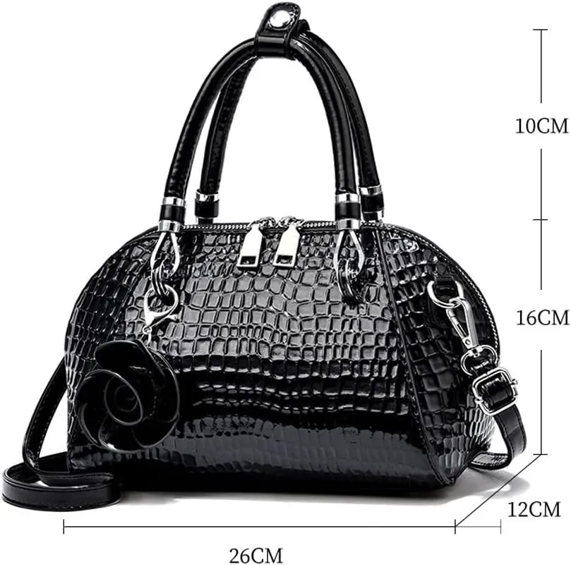 ZiMing® Women Handbag Snake Print Shoulder Bag Crocodile Leather Top Handle Handbag Rose Pendant Purse
