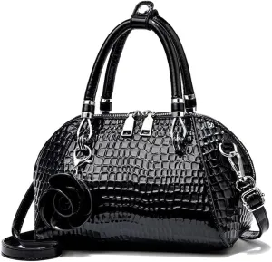 ZiMing® Women Handbag Snake Print Shoulder Bag Crocodile Leather Top Handle Handbag Rose Pendant Purse