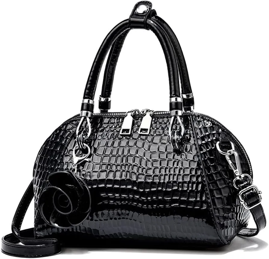 ZiMing® Women Handbag Snake Print Shoulder Bag Crocodile Leather Top Handle Handbag Rose Pendant Purse