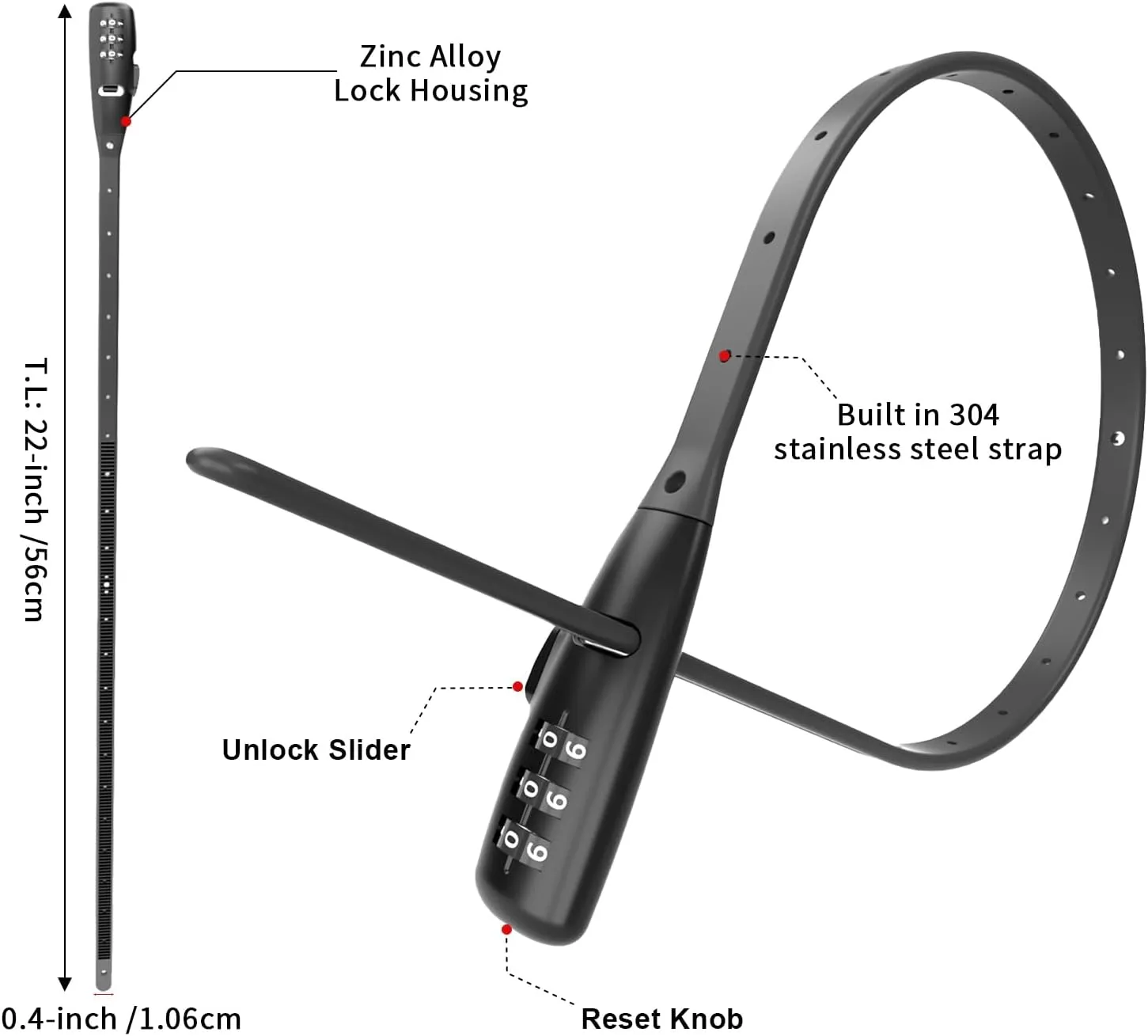 Zip Tie Lock - 3-Digit Adjustable Cable Lock, for Bike Rack, Motorcycle Helmet, Skateboard, Skis, French Door, Stroller & Cabinet - Ideal for Lightweight Security (4 Pack)
