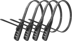 Zip Tie Lock - 3-Digit Adjustable Cable Lock, for Bike Rack, Motorcycle Helmet, Skateboard, Skis, French Door, Stroller & Cabinet - Ideal for Lightweight Security (4 Pack)