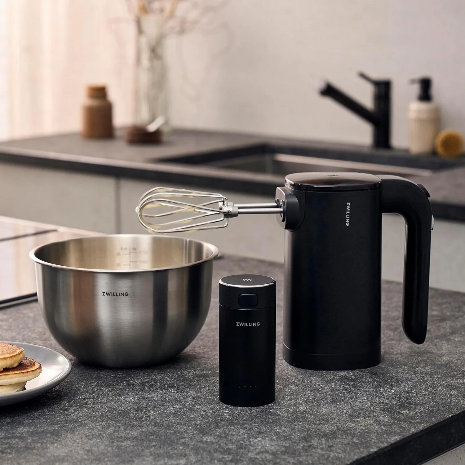 ZWILLING Xtend Cordless Hand Mixer Starter Set – Cordless 3-Speed Hand Mixer with Beaters, Dough Hooks, Battery Pack, Compact Charger, and USB-C Power Bank – Quiet Motor – LED Display